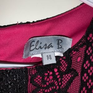 Size 14 Elisa B Black Lace Pink Dress